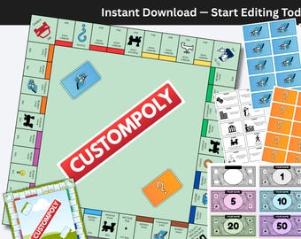 Editable Monopoly Template Bundle | Custom Board Game DIY Kit | Printable Game Night Gift