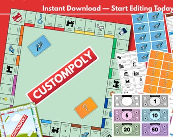 Editable Monopoly Template Bundle | Custom Board Game DIY Kit | Printable Game Night Gift