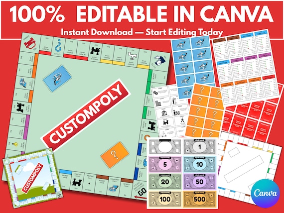 Editable Monopoly Template Bundle | Custom Board Game DIY Kit | Printable Game Night Gift