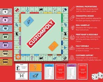 Editable Monopoly Template Bundle | Custom Board Game DIY Kit | Printable Game Night Gift