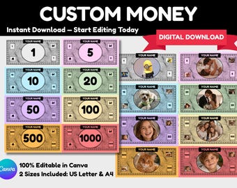 Plantilla personalizable para billetes de juego, tu cara en billetes, billetes con foto personalizados (descarga digital)