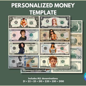 Personliga dollarsedlar, anpassningsbara pengarmallpaket, lägg till foto (nedladdning av Canva)