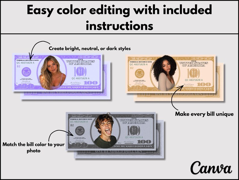 Custom Dollar Bill Template | Photo Money, Pink & Original Styles ...