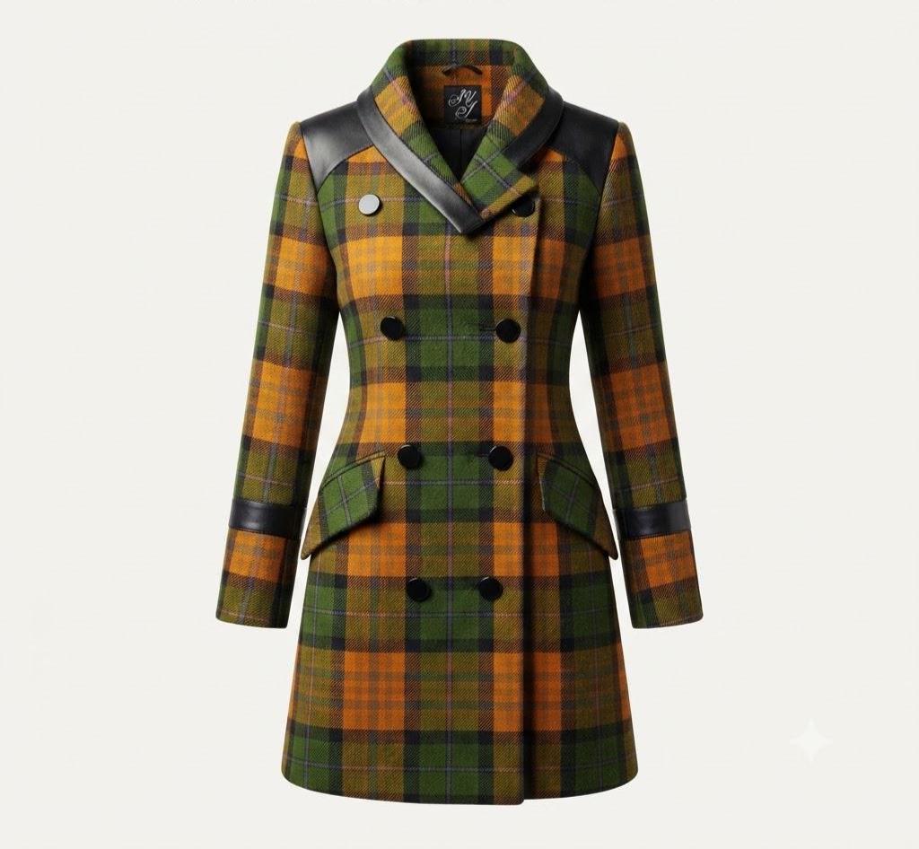 Dutch Friendship Tartan Double Breasted Coat Wool Blend Plaid Jacket, Luxury Winter Highland Wear