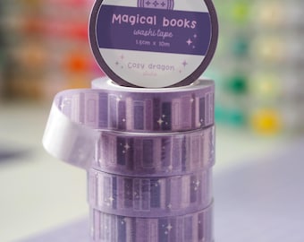 Nastro adesivo Washi viola con tema libri magici / 1,5 cm x 10 m