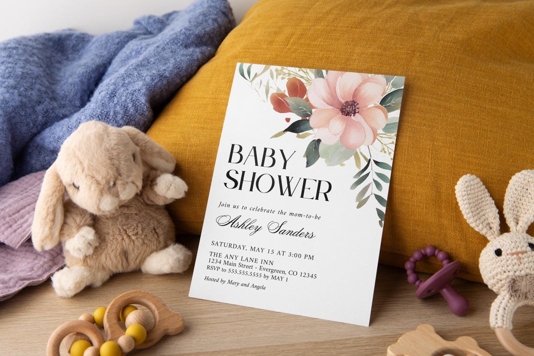 Editable Flower Baby Shower Invitation Printable Invite. Canva Template ...