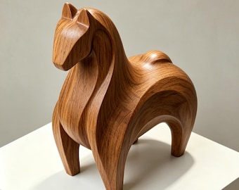 Handgesneden houten paardenbeeldhouwwerk, modern abstract paardenstandbeeld, op maat gemaakte handgemaakte kunst voor verzamelobjecten