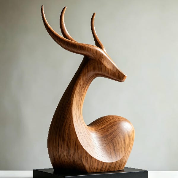 Hand Carved Wooden Deer Sculpture | Abstract Stag Statue | Modern Artisan Home Decor & Gift