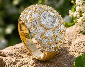 18K Yellow Gold 8.42CT Diamond Pavé Statement Ring, Handmade High Jewelry