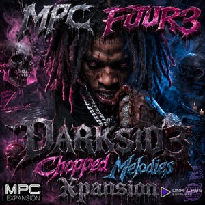 Op de afbeelding: Albumhoes met een man met dreadlocks en sieraden. De titel "DARK SIDE 3" staat prominent afgebeeld met daaronder "Chopped Melodies Xpansion". De afbeelding heeft een donker, gotisch thema met schedels en een dreigende uitdrukking.