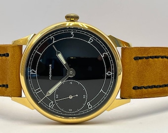 Molnija 3602 Soviet Marriage Watch, Black Dial, Gold-Tone Case, USSR Movement