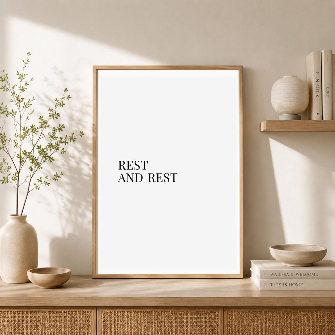 Minimalist REST AND RESET Poster Print, Calm Wall Art, Japandi Decor ...