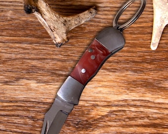 Mini coltello tascabile personalizzato, coltello pieghevole EDC con fodero in pelle.