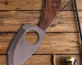 Hand-Forged Carbon Steel Hunting Knife | Wood Handle, Leather Sheath, Camping Blade