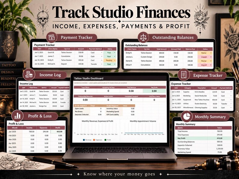 Tattoo Studio Management Spreadsheet | Tattoo Artist Booking, Client ...