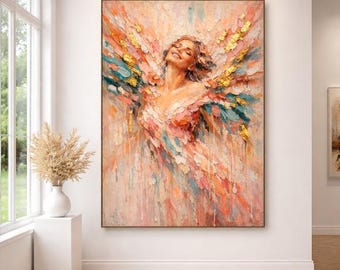 Colorful Angel Canvas Art – Abstract Spiritual Wall Decor, Modern Boho Print
