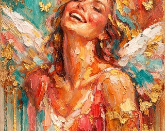Abstract Angel Canvas Art, Woman Painting, Textured Modern Wall Decor (Unframed)
