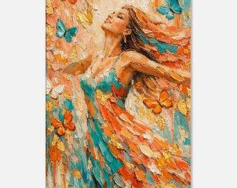 Colorful Angel Canvas Art, Spiritual Wall Art, Abstract Woman Painting, Boho Wall Decor, Large Canvas Print, Modern Home Decor