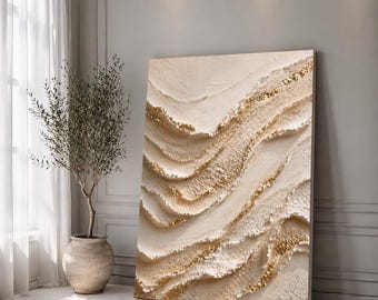 Neutral Abstract Canvas Wall Art, Textured Beige Gold Painting, Luxury Minimalist Wall Decor, Scandinavian Modern Art Print Celistea Atelier
