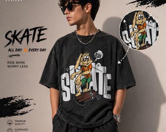 Camiseta estampada personalizada, estilo streetwear, corte extragrande, fabricada en EE. UU.