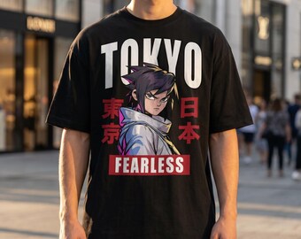 Camiseta de estilo urbano de anime, camiseta gráfica japonesa de Tokio, camiseta de algodón extragrande