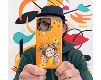 Funda personalizada para iPhone, diseño "Be the Energy", funda para teléfono personalizada, arte floral naranja.