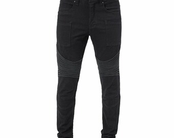 Gothic Jan Hilmer Men's Slim Fit Moto Jeans: Ribbed Knee Denim - MERGE JEANS