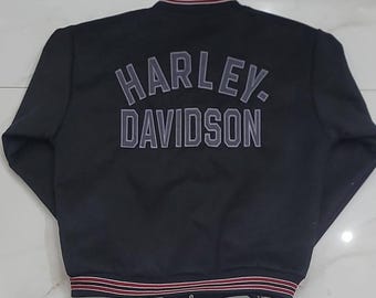 Inspired Harley Davidson Full Wool Varsity Jacket Black color
