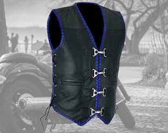 Leather Motorcycle Club Vest, Ribbed Shoulder Detail, Biker Rider Gear