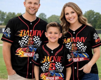 Custom Racing Birthday Baseball Jersey, Personalized Race Car Party Shirt