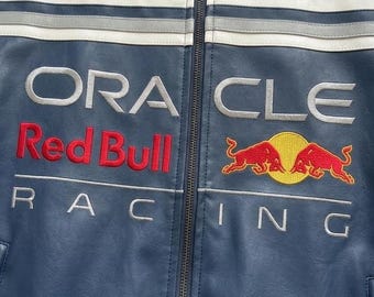 Custom Oracle Red Bull Racing Handmade Leather Jacket, Motorsport Streetwear Coat, F1 Fan Gift