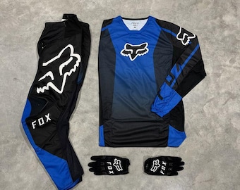 Custom Motocross Gear Set - Black and Blue Racing Jersey & Pants