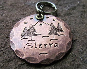 The Mountains are calling handmade dog tag - Personalized winter mountain scene pet ID tag - Engraved pet tag - Dog tag for dogs - copper