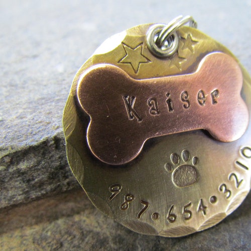LARGE Dog Tag Personalized Handstamped Pet Tag Custom Etsy