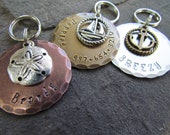 Hand stamped Dog tag with charm pendant - Hand stamped Pet ID tag - Dog Collar tag - Dog tag for Dogs - Engraved Dog Tag - Two Sided Pet tag