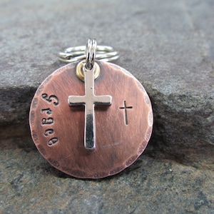 Pet ID Tag - dog id tag - dog tag - the mad stampers - pet tags - Custom Pet Tag- with Cross Charm and Stamp, Engraved and Personalized
