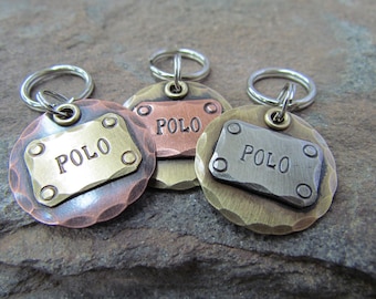 Hand stamped dog tag - Handmade Pet Identification available with personalized information - Address ID tag - Engraved Pet ID Tag - Copper