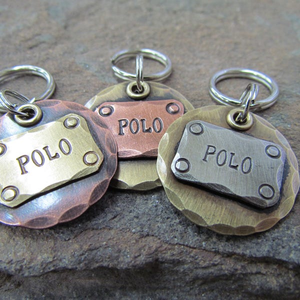 Hand stamped dog tag - Handmade Pet Identification available with personalized information - Address ID tag - Engraved Pet ID Tag - Copper