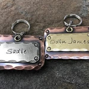 Large Dog Tag Personalized Pet ID Tag with Hand Stamped and Engraved customizing Available in Copper, Brass, and Nickel Perfect Pet Gift image 2