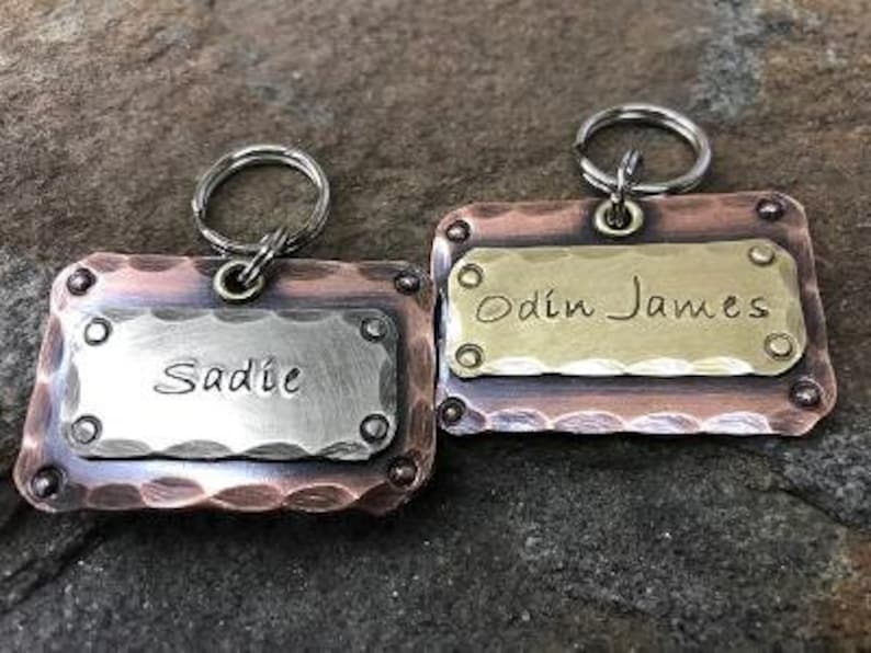 Large Dog Tag Personalized Pet ID Tag with Hand Stamped and Engraved customizing Available in Copper, Brass, and Nickel Perfect Pet Gift image 2