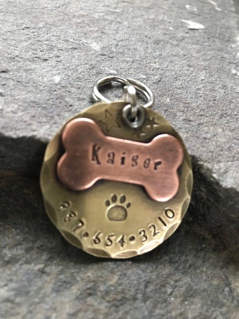 Hand Stamped Pet ID Tag Personalized Pet/Dog Tag Dog Collar Tag Engraved Dog Tag Handstamped Pet Tag Copper Dog Tag image 8