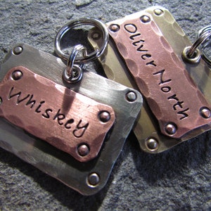 Large Dog Tag - Personalized Pet ID Tag with Hand Stamped and Engraved customizing - Available in Copper, Brass, and Nickel Perfect Pet Gift