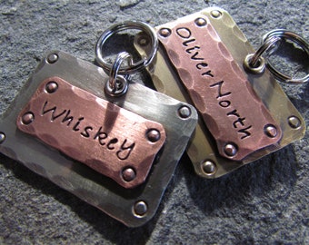 Large Dog Tag - Personalized Pet ID Tag with Hand Stamped and Engraved customizing - Available in Copper, Brass, and Nickel Perfect Pet Gift