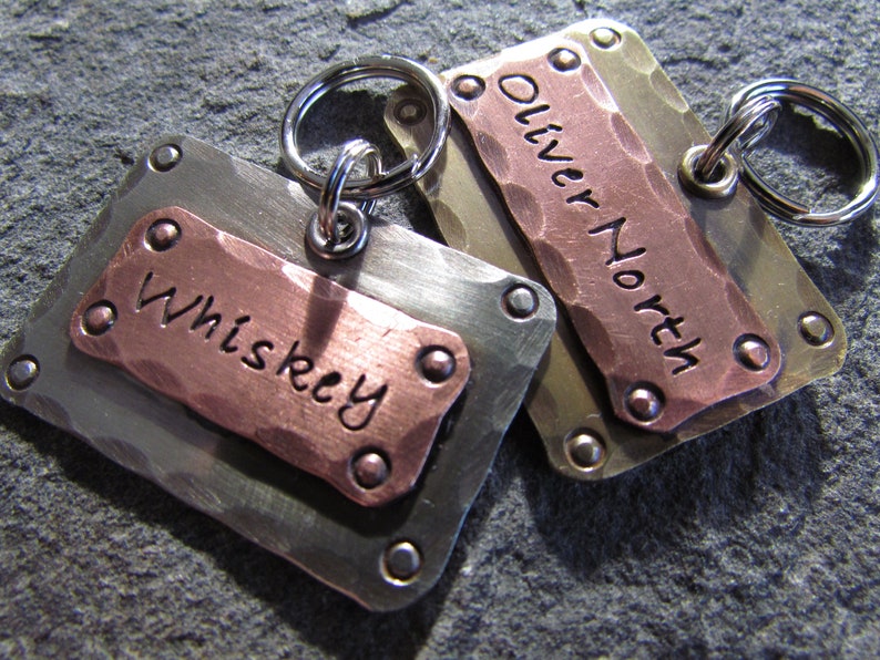 Large Dog Tag - Personalized Pet ID Tag with Hand Stamped and Engraved customizing - Available in Copper, Brass, and Nickel Perfect Pet Gift 