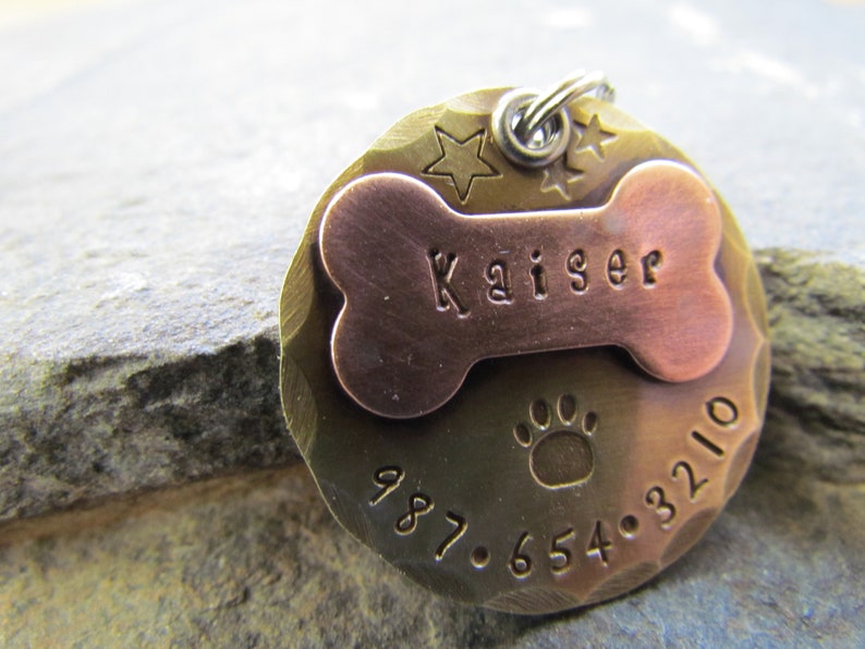 Hand Stamped Pet ID Tag Personalized Pet/Dog Tag Dog Collar Tag Engraved Dog Tag Handstamped Pet Tag Copper Dog Tag image 2
