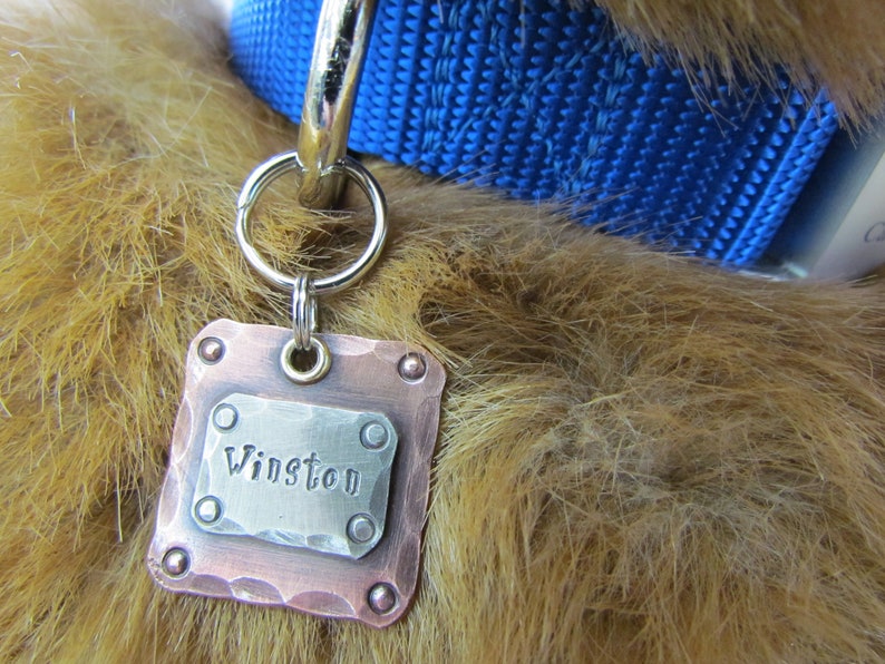 Hand Stamped Pet ID Tag Personalized Pet/Dog Tag Dog Collar Tag Engraved Dog Tag Handstamped Pet Tag Copper Dog Tag image 6