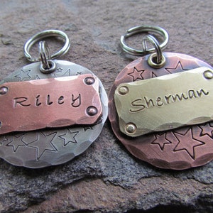 Large Dog Tag - Personalized pet ID Tag With Nameplate and Stars - Perfect pet tag - Available in Copper, Brass, or Nickel-The Mad Stampers