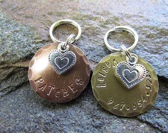 I love my dog collar tag - Pet ID - Dog tag - Collar tag - Pet Memorial Gift -Hand stamped - Heart charm pet tag - Tag