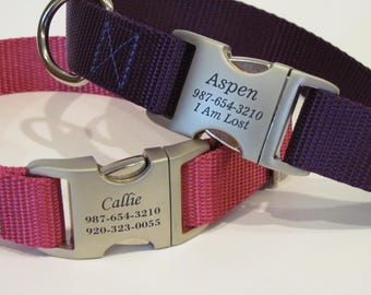 Personalized Dog Collar - Custom Dog Collar With All Metal Buckle Laser Engraved With 16 Webbing Colors To Choose From