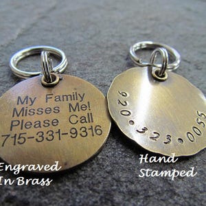 Hand stamped dog tag Handmade Pet Identification available with personalized information Address ID tag Engraved Pet ID Tag Copper immagine 4